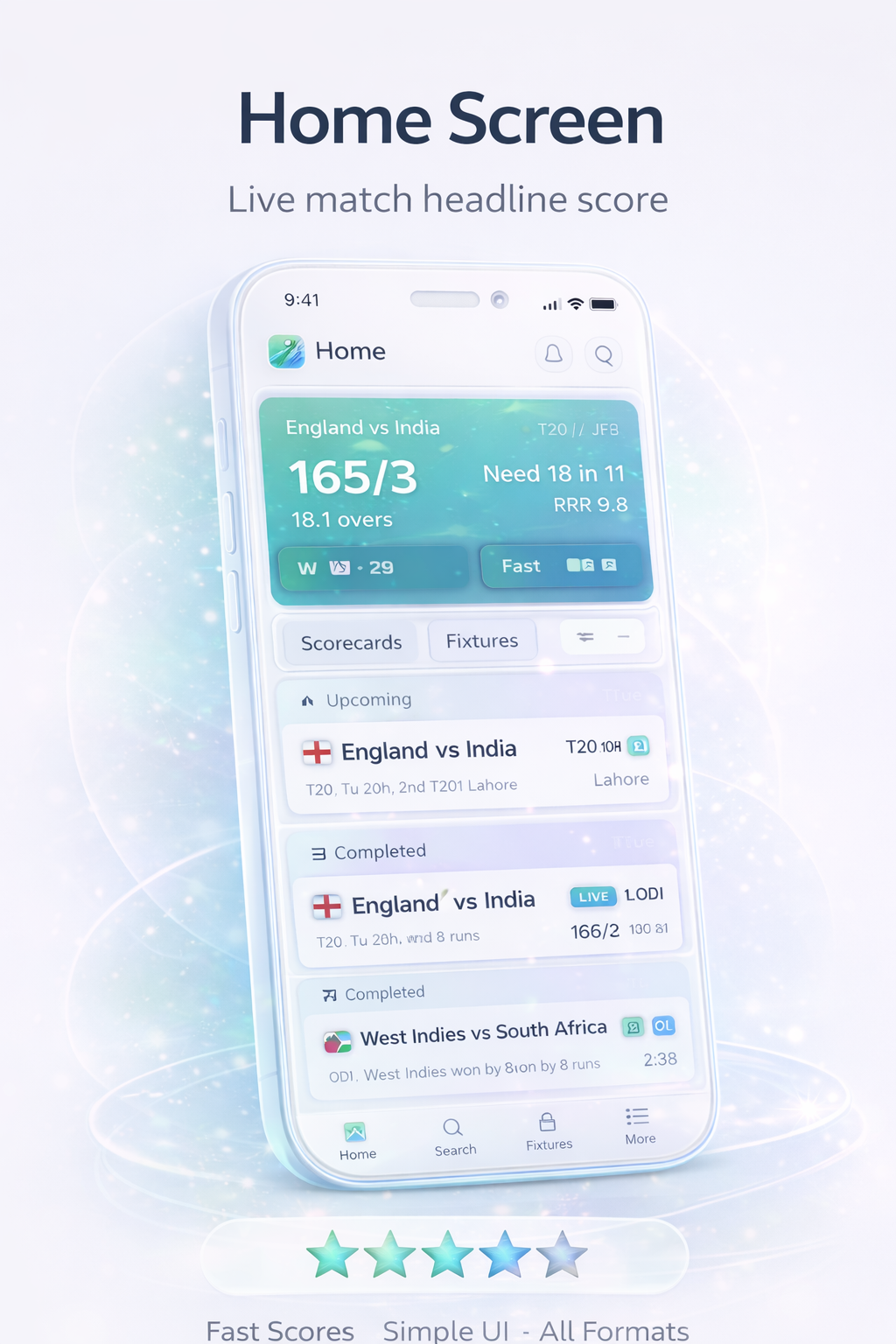 Cricket Score By LuxPan app home screen